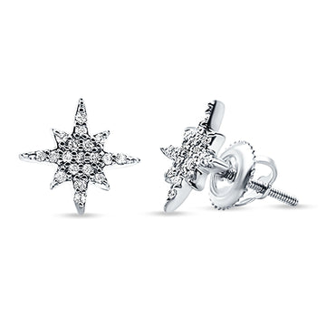 14k Solid White Gold Diamond Tiny Starburst Earring Wholesale